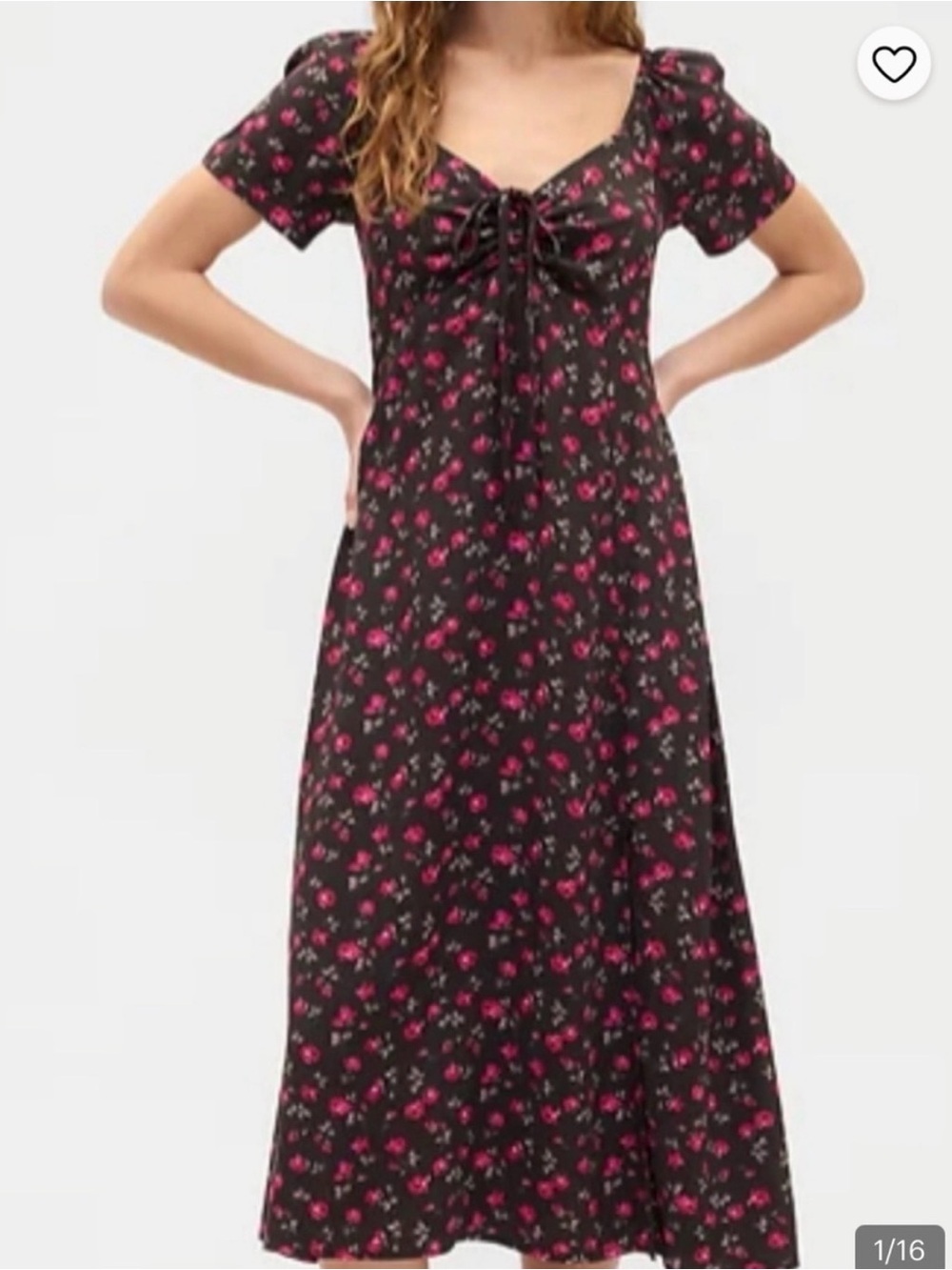 Gap Black Midi Dress with Pink Floral Print